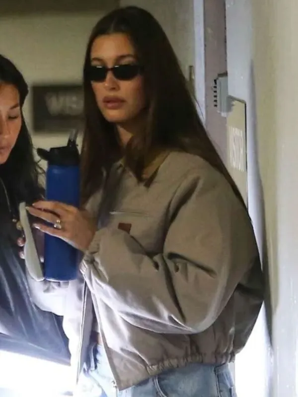 Hailey Bieber Beverly Hills Beige Jacket Hailey Bieber Beverly Hills Beige Jacket