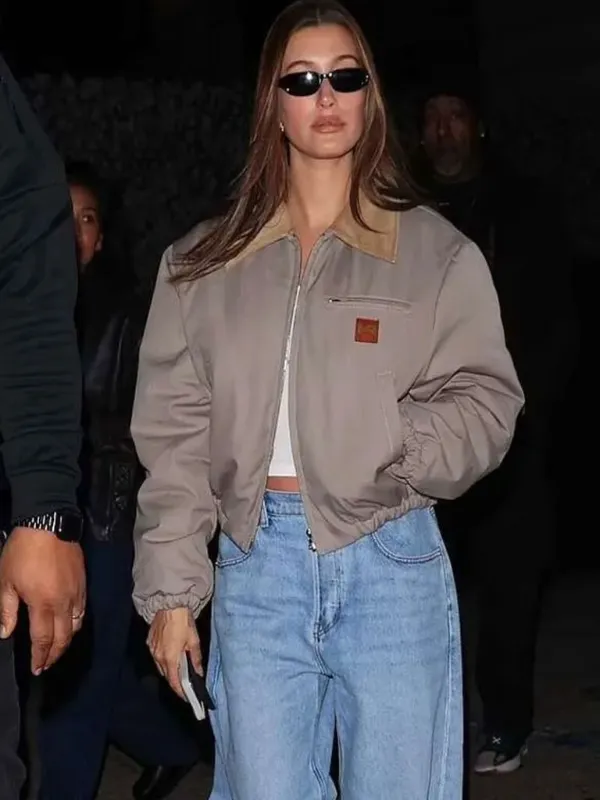 Hailey Bieber Beverly Hills Beige Jacket Hailey Bieber Beverly Hills Beige Jacket
