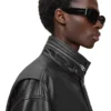 Mens Halton Funnel Collar Leather Jacket