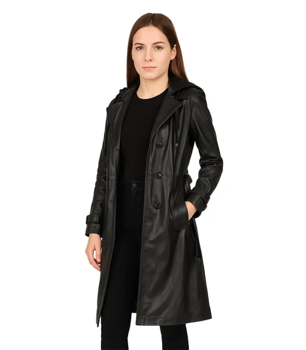 Fixon Hooded Black Trench Coat