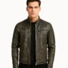 Ionic Distressed Brown Leather Biker Jacket