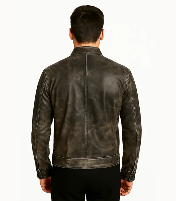 Ionic Distressed Brown Leather Biker Jacket