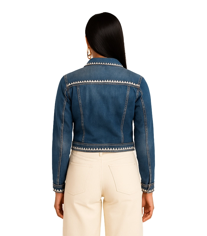 Kasey Embroidery Detail Denim Trucker Jacket Kasey Embroidery Detail Denim Trucker Jacket