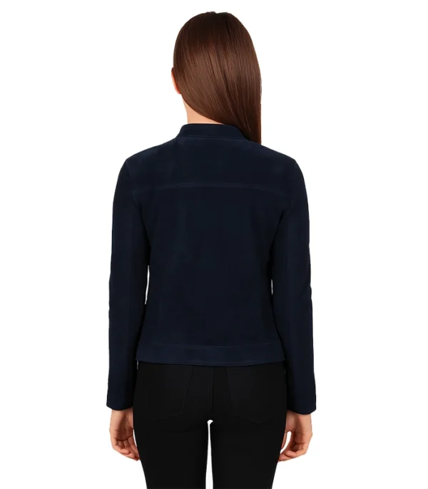 Kelsee Navy Blue Suede Biker Jacket