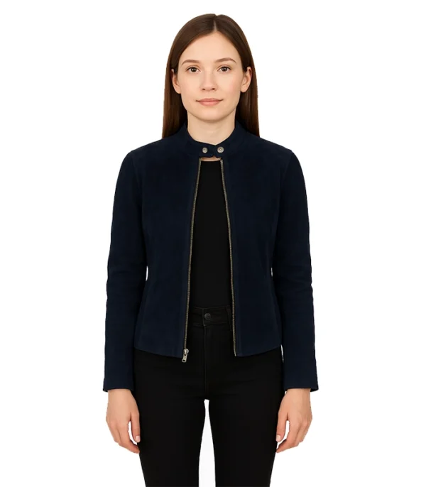 Kelsee Navy Blue Suede Biker Jacket