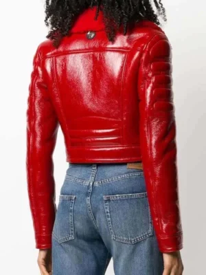 Lainey Red Lambskin Leather Cropped Jacket
