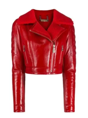 Lainey Red Lambskin Leather Cropped Jacket