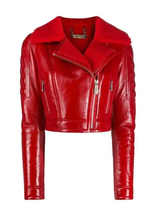 Lainey Red Lambskin Leather Cropped Jacket Lainey Red Lambskin Leather Cropped Jacket