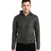 David Green Leather Bomber Jacket With Hood