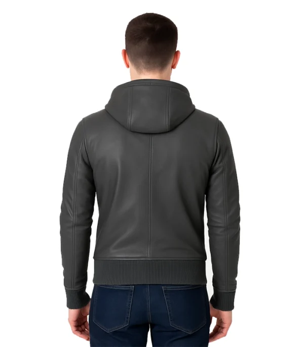 David Green Leather Bomber Jacket With Hood