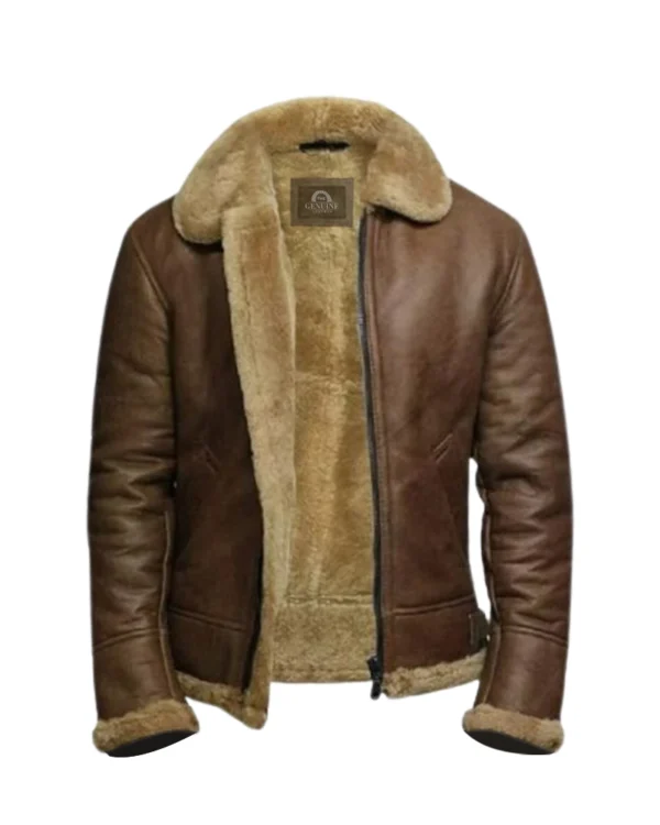 Mens RAF Shearling Fur Sheepskin Leather Coat