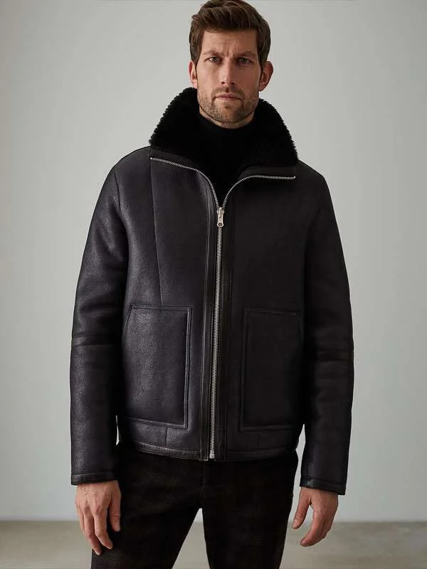 Men Black Aviator Leather Jacket Men Black Aviator Leather Jacket