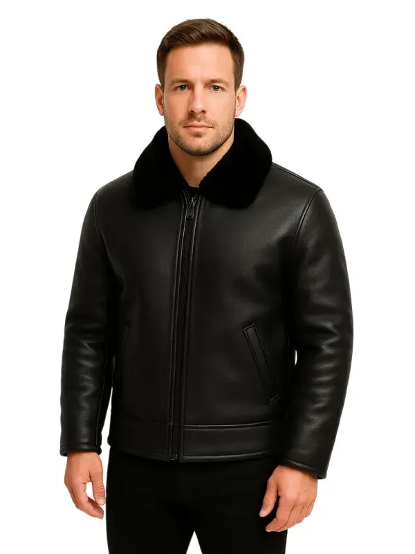 Men Black Shearling B3 Leather Jacket Men Black Shearling B3 Leather Jacket