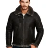Men Black Shearling Jacket With Hoodie