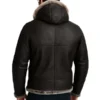 Men Black Shearling Jacket With Hoodie