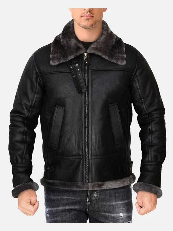 Men Black Shearling Jacket Men Black Shearling Jacket