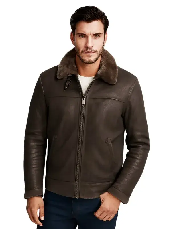 Men Brown Shearling Leather Jacket Men Brown Shearling Leather Jacket