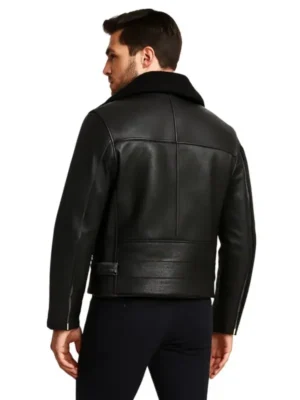 Men Black Shearling Moto Jacket