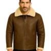 Men Brown Aviator Shearling Leather Jacket