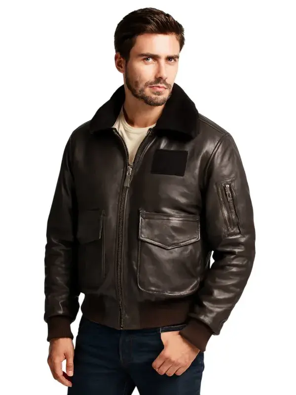 Men Brown Airforce Leather Jacket Men Brown Airforce Leather Jacket