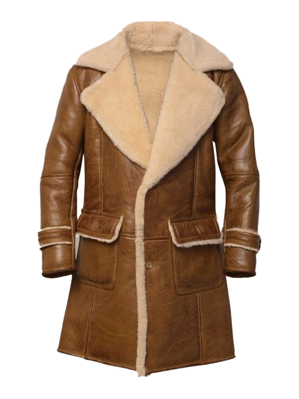 Men Brown Shearling Leather Coat Men Brown Shearling Leather Coat