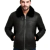 Men Black Shearling Flying Leather Jacket