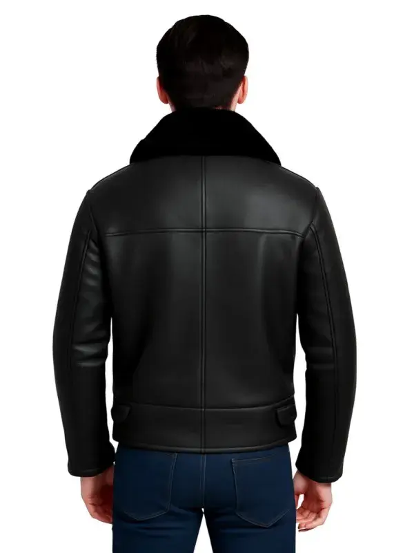 Men Black Shearling Flying Leather Jacket Men Black Shearling Flying Leather Jacket