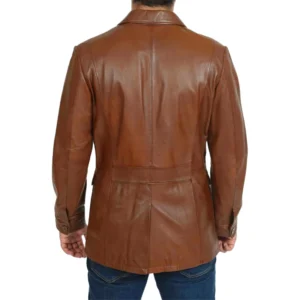 Mens Brown Four Pockets Leather Blazer