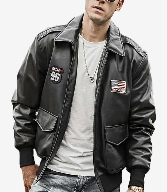Men’s Air Force Pilot Style Black Bomber Leather Jacket Men’s Air Force Pilot Style Black Bomber Leather Jacket