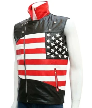 Mens American Flag Motorcycle Leather Vest
