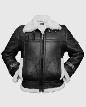 Men’s B-3 Black Sheepskin Leather Bomber Jacket