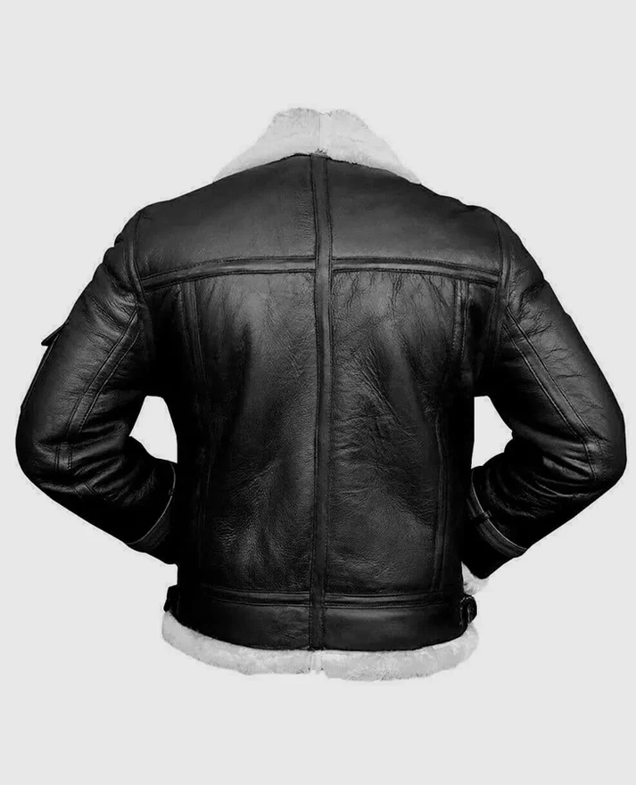 Men’s B-3 Black Sheepskin Leather Bomber Jacket Men’s B-3 Black Sheepskin Leather Bomber Jacket