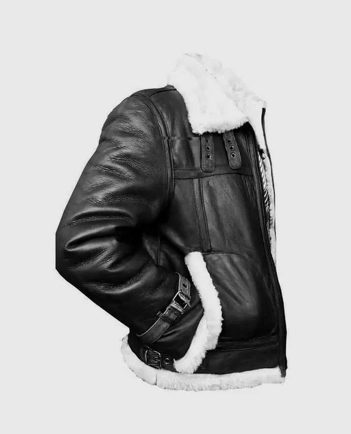 Men’s B-3 Black Sheepskin Leather Bomber Jacket Men’s B-3 Black Sheepskin Leather Bomber Jacket