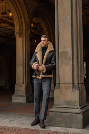 Mens B3 Aviator Brown Sheepskin Leather Jacket