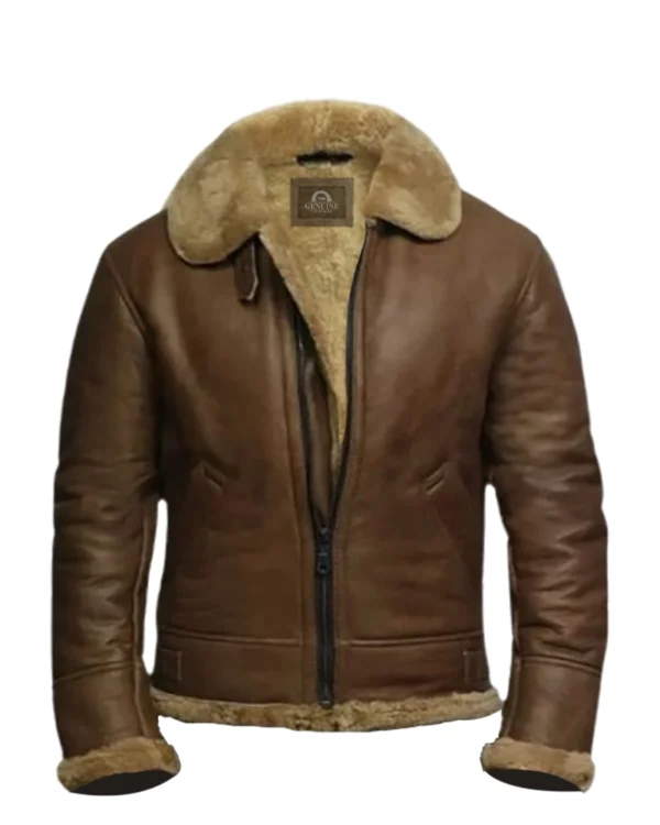 Mens RAF Shearling Fur Sheepskin Leather Coat