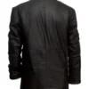 Mens Black Leather Long Shearling Coat with Fur Collar
