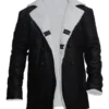 Mens Black Leather Long Shearling Coat with Fur Collar