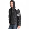 Mens Black Leather Motorcycle Jacket Hoodie