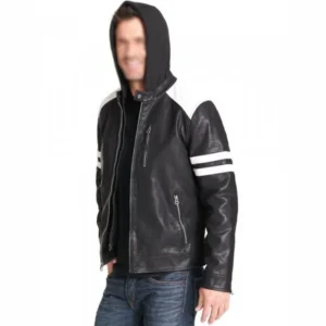 Mens Black Leather Motorcycle Jacket Hoodie