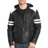 Mens Black Leather Motorcycle Jacket Hoodie