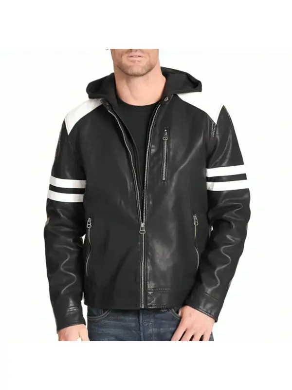 Mens Black Leather Motorcycle Jacket Hoodie Mens Black Leather Motorcycle Jacket Hoodie