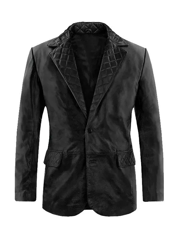 Mens Black Quilted Style Leather Blazer Mens Black Quilted Style Leather Blazer