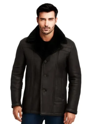 Men Black Shearling Biker Jacket