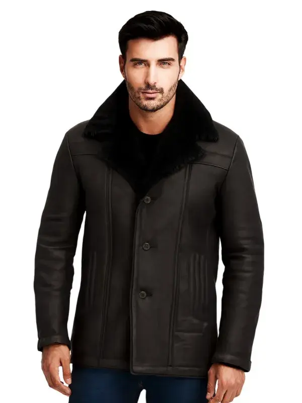 Men Black Shearling Biker Jacket Men Black Shearling Biker Jacket