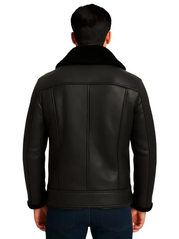 Men Black Shearling Biker Jacket Men Black Shearling Biker Jacket