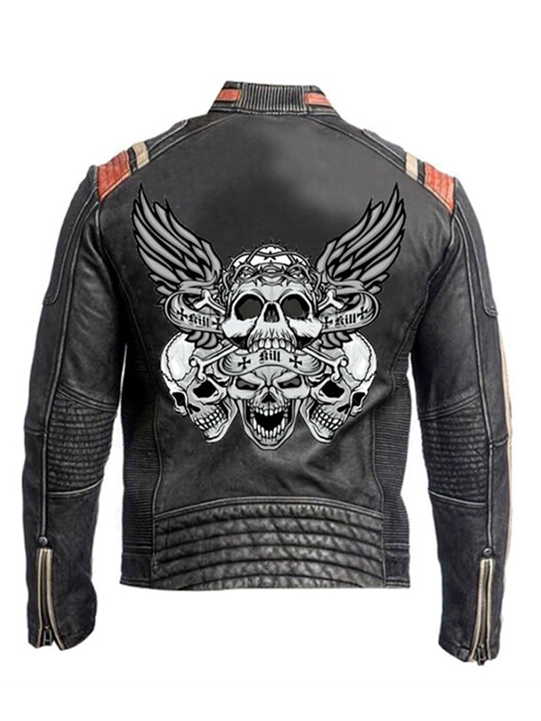Mens Black Vintage Skull Design Leather Jacket Mens Black Vintage Skull Design Leather Jacket