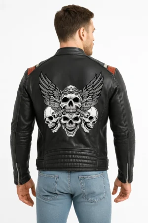 Men’s Black Vintage Skull Design Leather Jacket