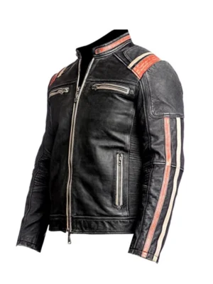 Mens Black Vintage Skull Design Leather Jacket
