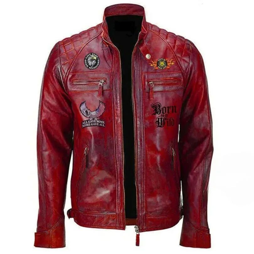 Men’s Born to Rule Red Biker Leather Jacket Men’s Born to Rule Red Biker Leather Jacket