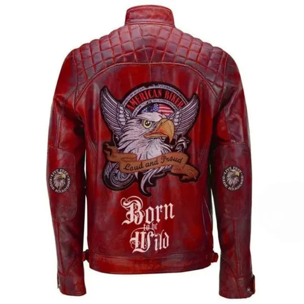 Men’s Born to Rule Red Biker Leather Jacket
